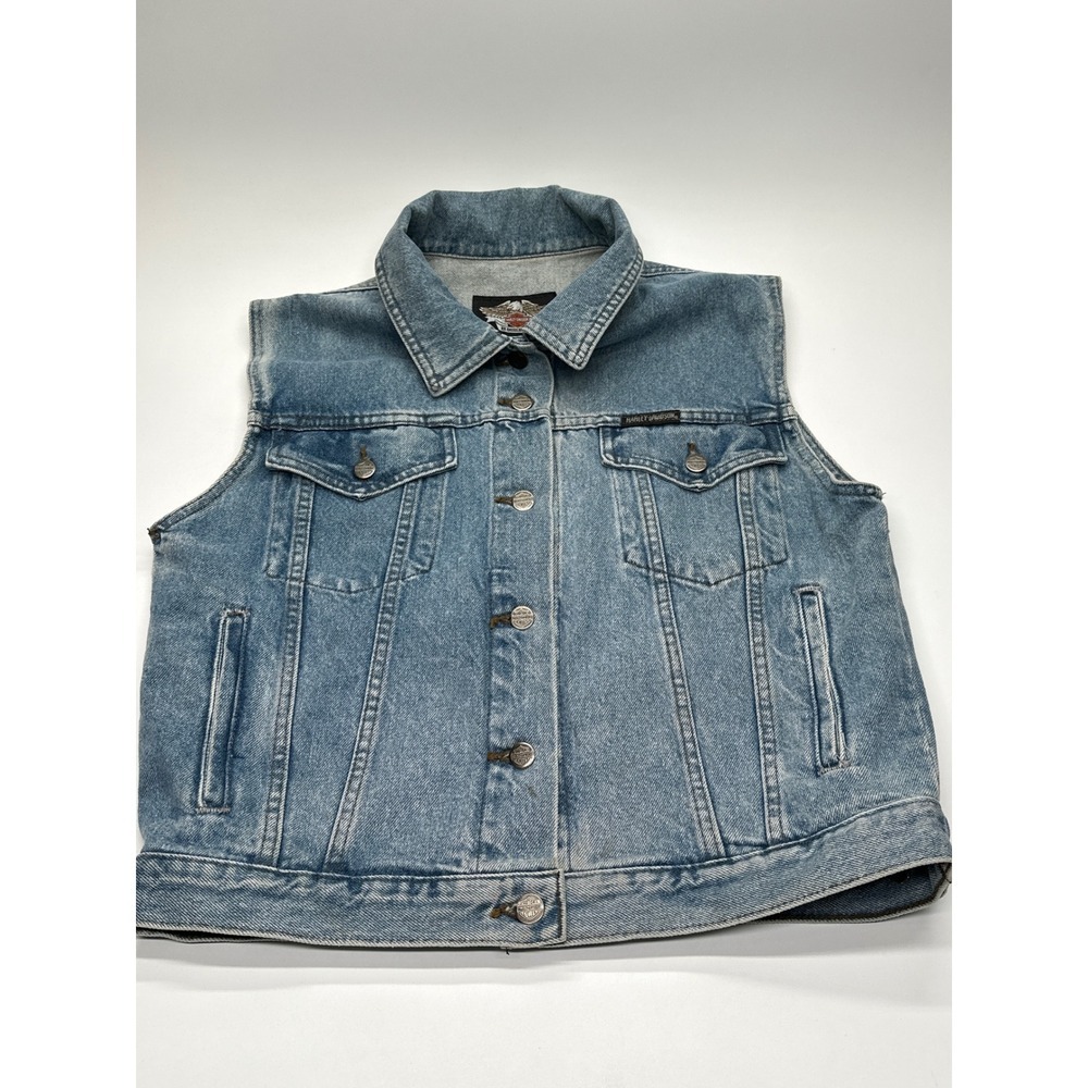 Harley Davidson Denim Vest‎ Mens Biker Motorcycle Jean Sleeveless Jacket medium